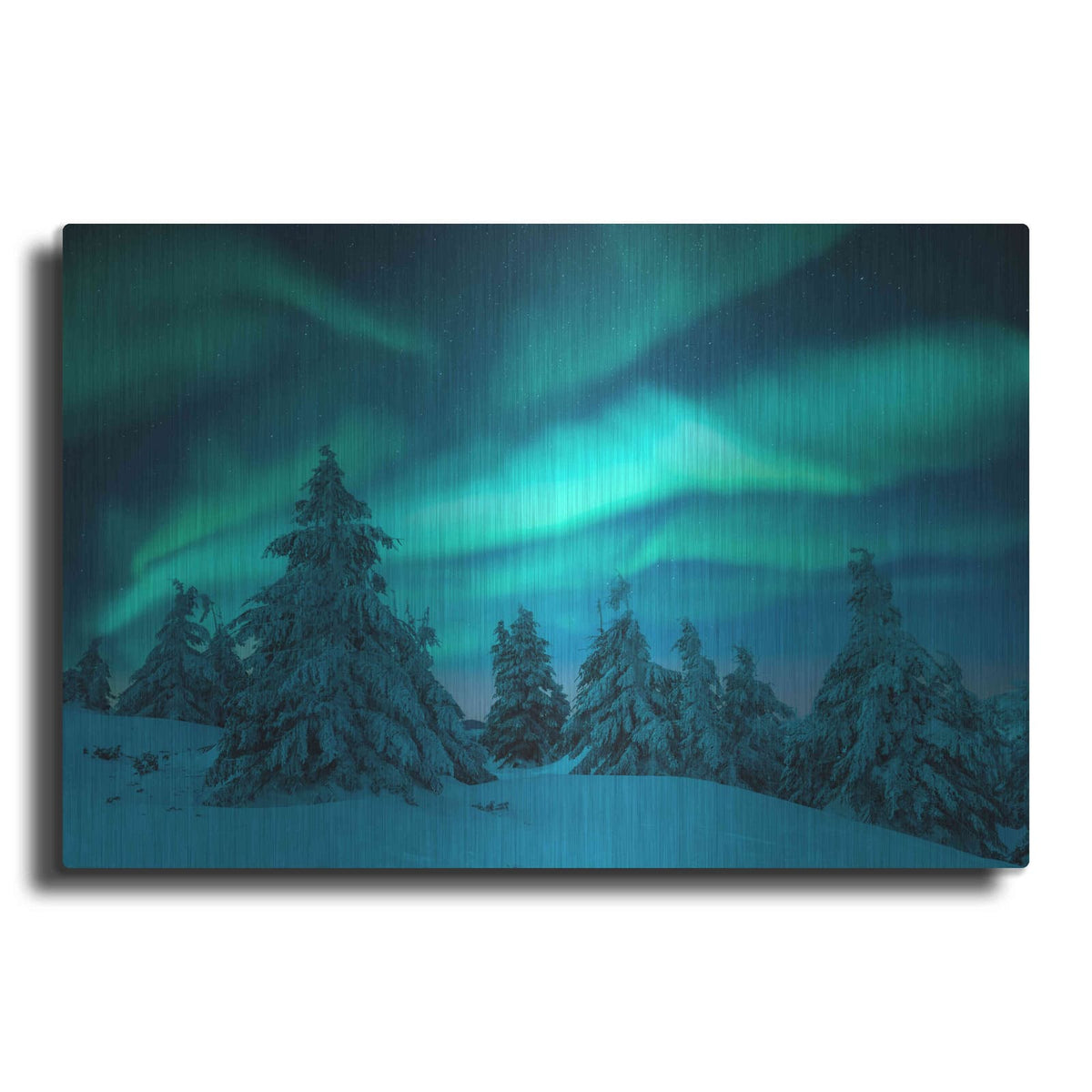 'Northern Lights In Winter Forest 2' by Luxe Metal Portfolio – Metal Wall Art