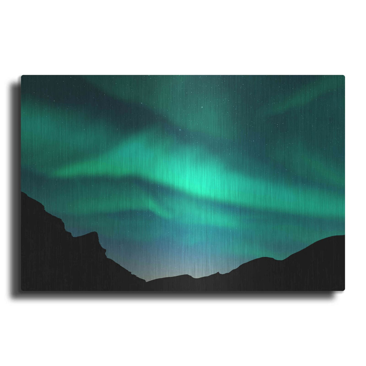 'Northern Lights In Winter Mountains' by Luxe Metal Portfolio – Metal Wall Art