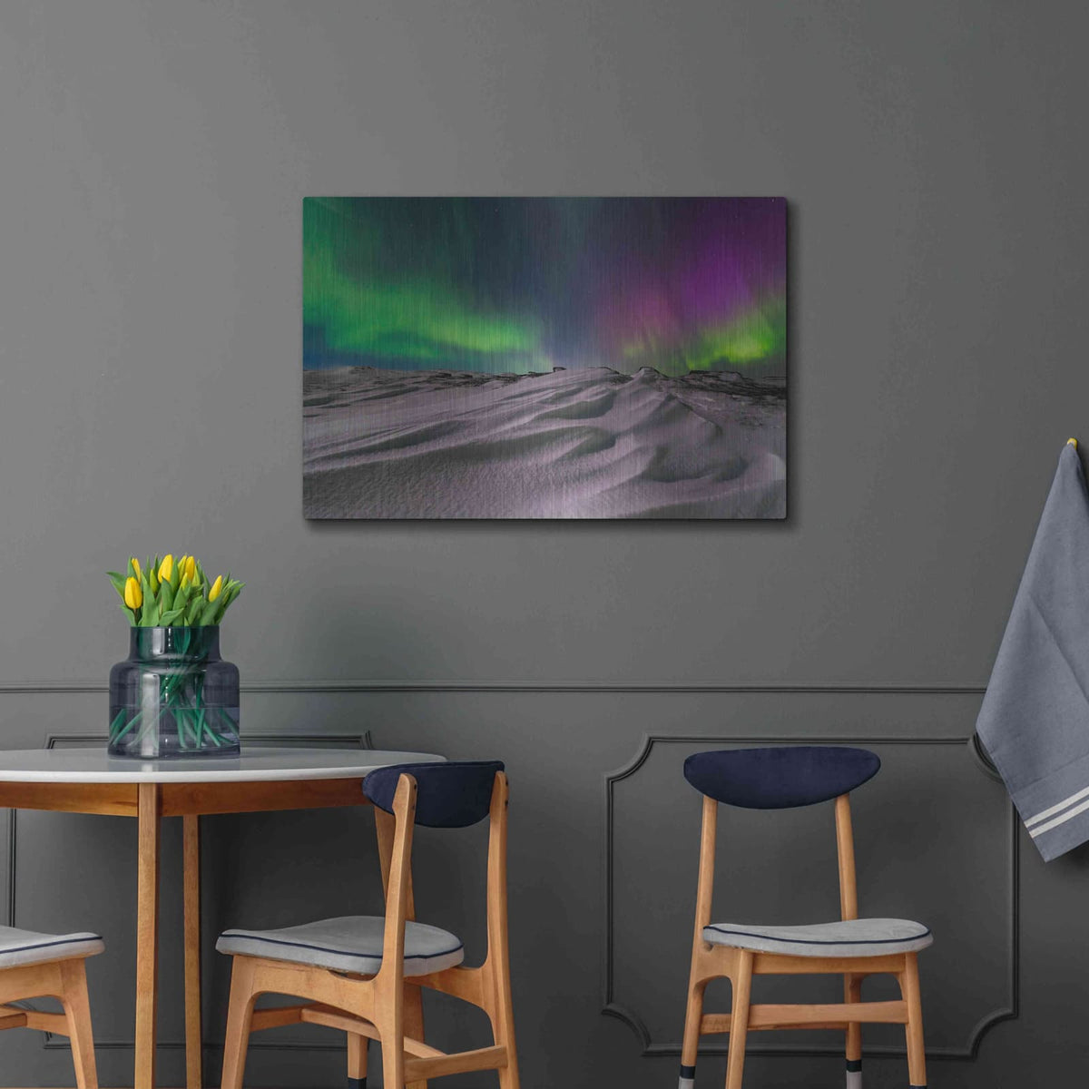 'Northern Lights On The Arctic Ocean Shore 1' by Luxe Metal Portfolio – Metal Wall Art, 36x24 room view