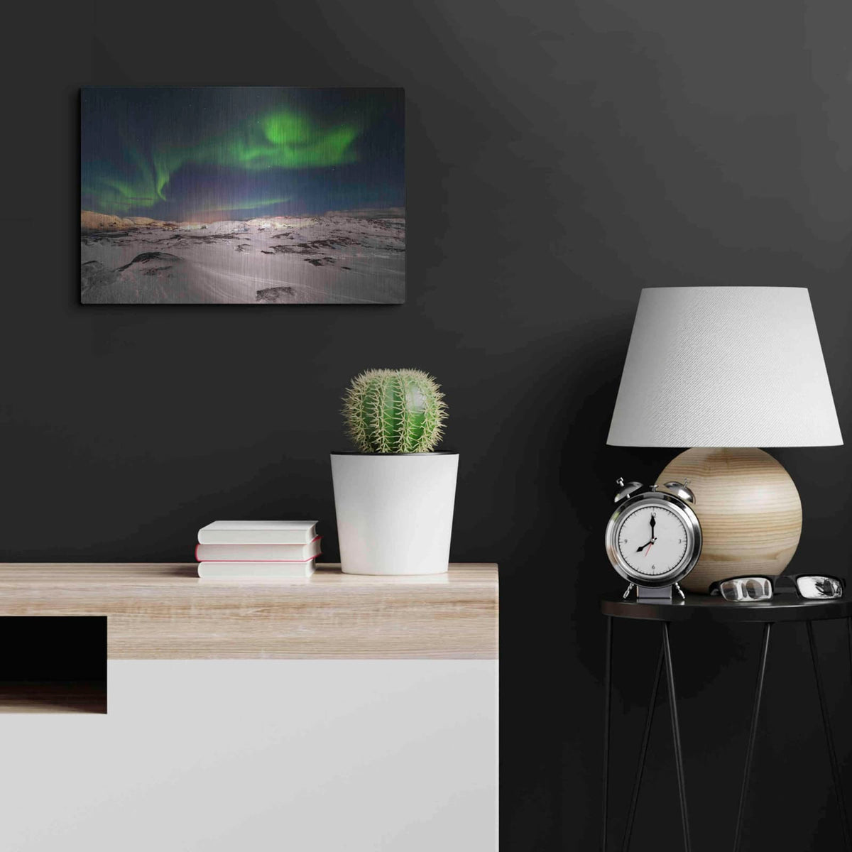 'Northern Lights On The Arctic Ocean Shore 2' by Luxe Metal Portfolio – Metal Wall Art, 24x16 room view