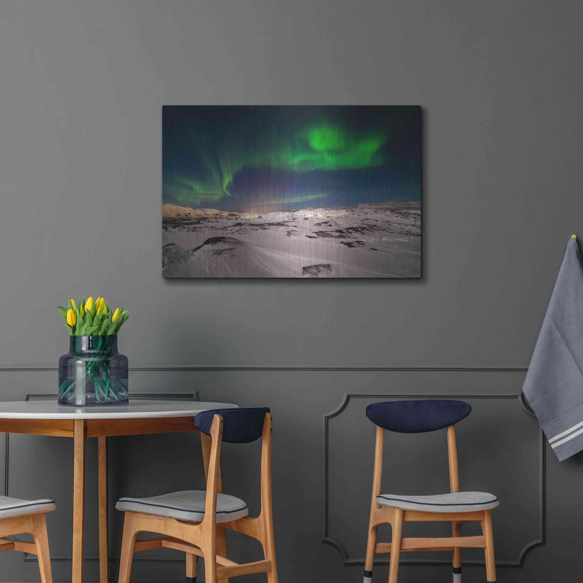 'Northern Lights On The Arctic Ocean Shore 2' by Luxe Metal Portfolio – Metal Wall Art, 36x24 room view