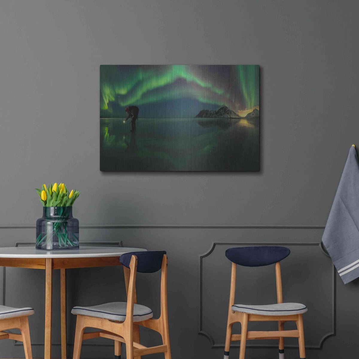 'Person On Ice During Northern Lights' by Luxe Metal Portfolio – Metal Wall Art, 36x24 room view