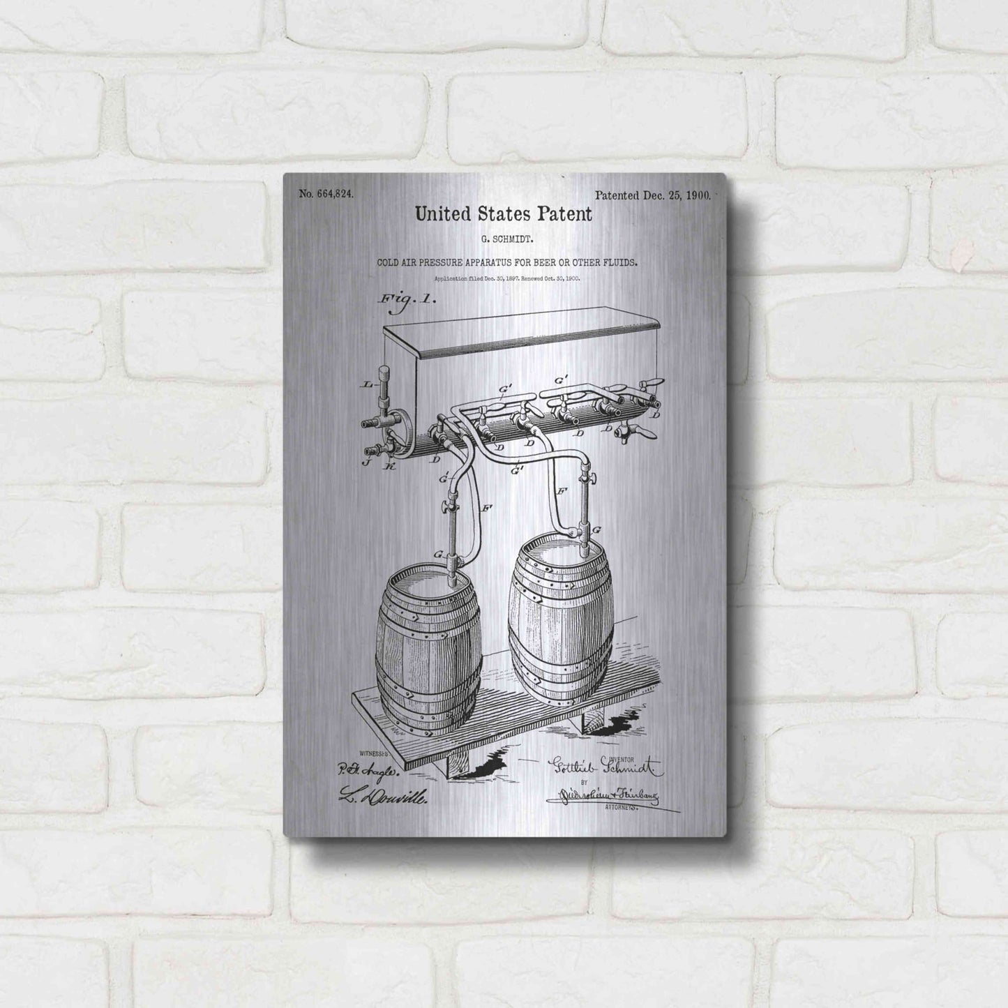 Luxe Metal Art 'Beer Barrel Vintage Blueprint Patent White' Metal Wall Art,12x16