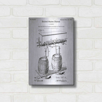 Luxe Metal Art 'Beer Barrel Vintage Blueprint Patent White' Metal Wall Art,12x16