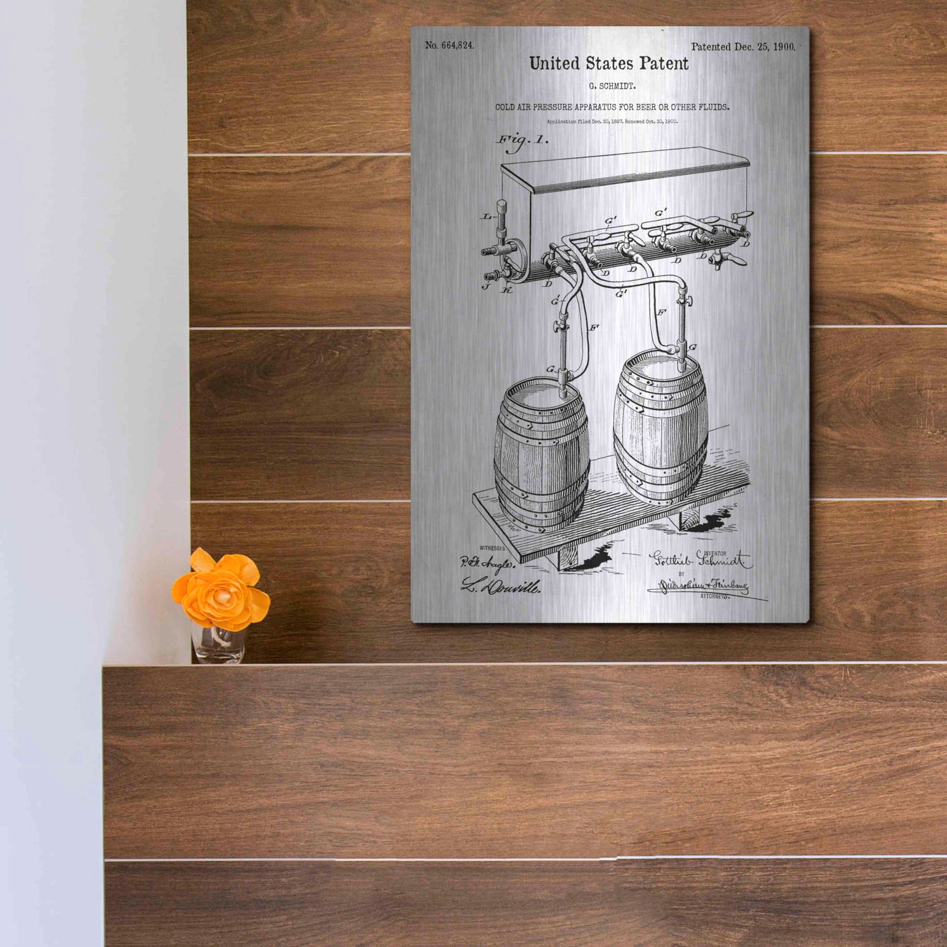 Luxe Metal Art 'Beer Barrel Vintage Blueprint Patent White' Metal Wall Art,12x16