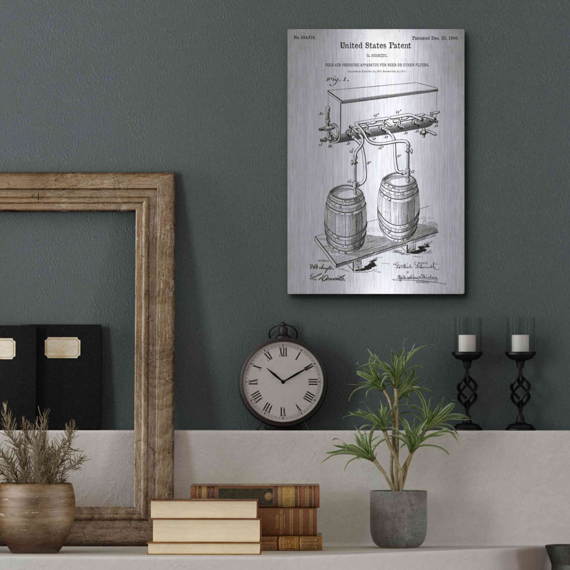 Luxe Metal Art 'Beer Barrel Vintage Blueprint Patent White' Metal Wall Art,12x16