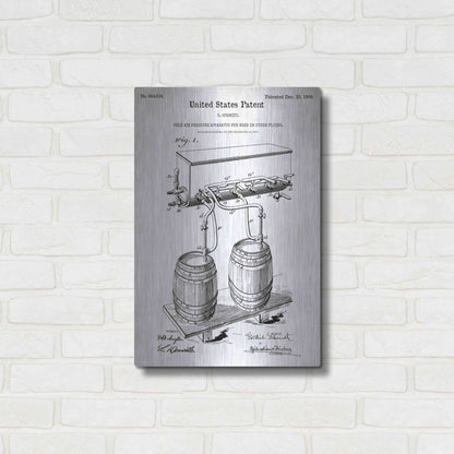 Luxe Metal Art 'Beer Barrel Vintage Blueprint Patent White' Metal Wall Art,16x24