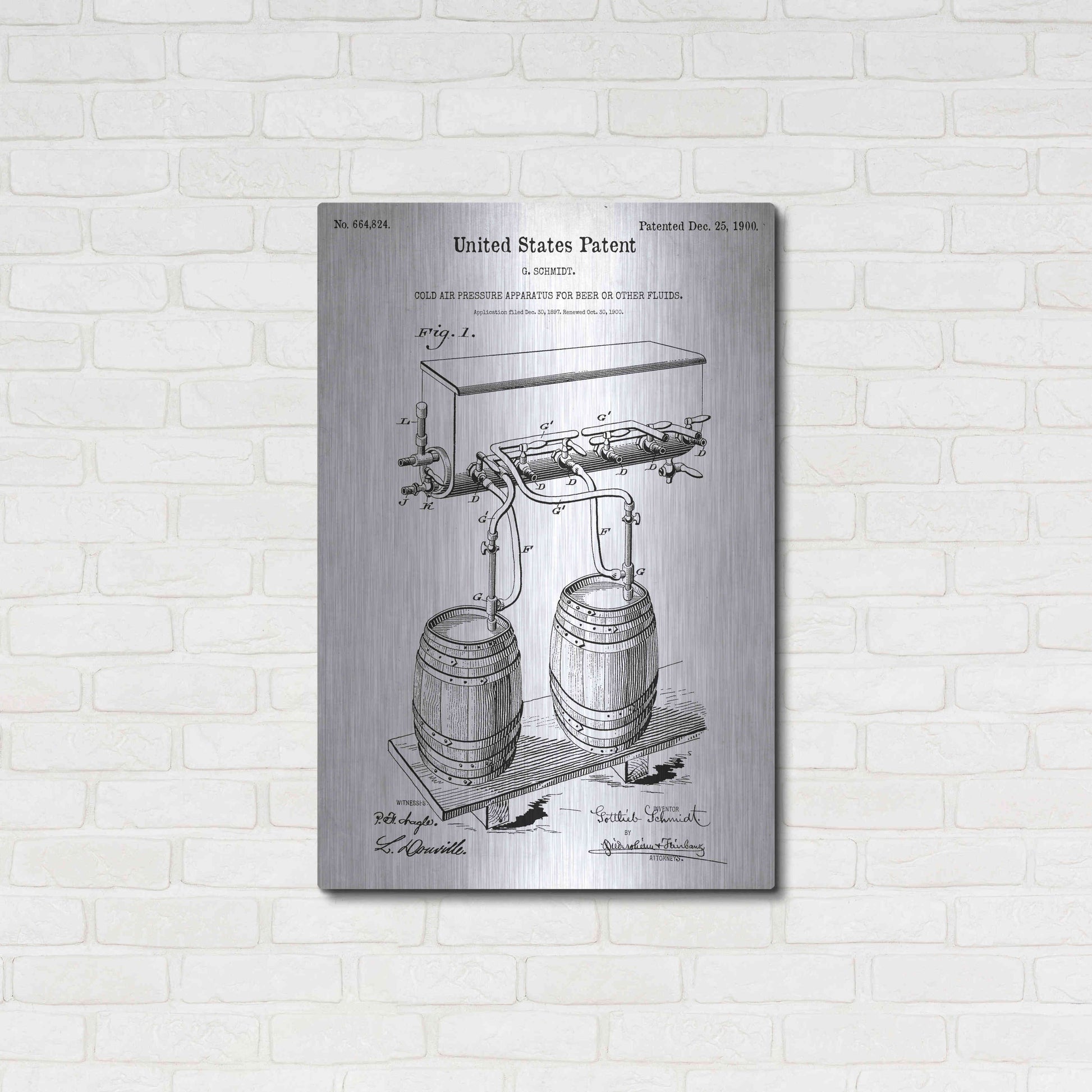 Luxe Metal Art 'Beer Barrel Vintage Blueprint Patent White' Metal Wall Art,24x36