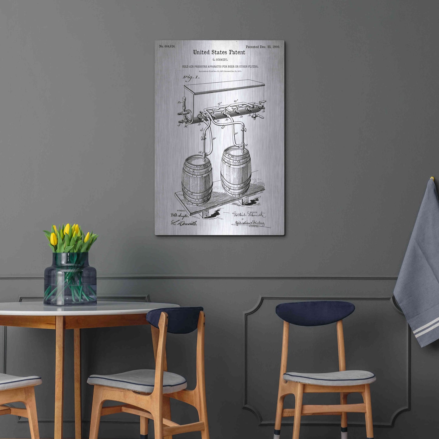 Luxe Metal Art 'Beer Barrel Vintage Blueprint Patent White' Metal Wall Art,24x36