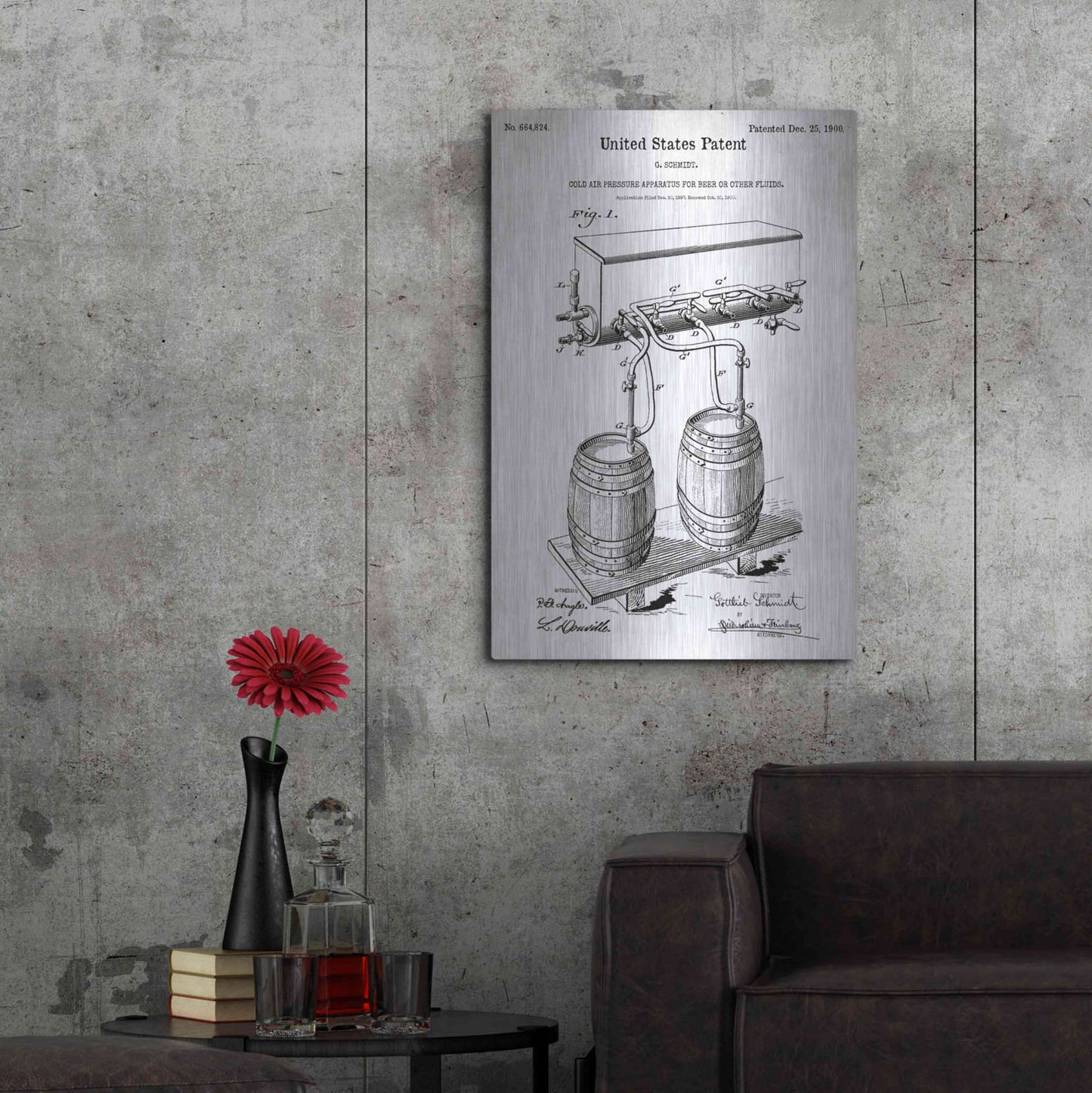 Luxe Metal Art 'Beer Barrel Vintage Blueprint Patent White' Metal Wall Art,24x36