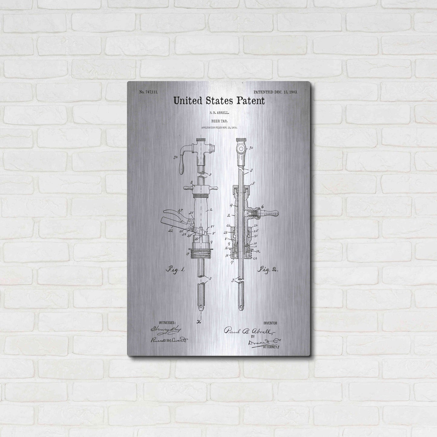 Luxe Metal Art 'Beer Tab Vintage Blueprint Patent White' Metal Wall Art,24x36