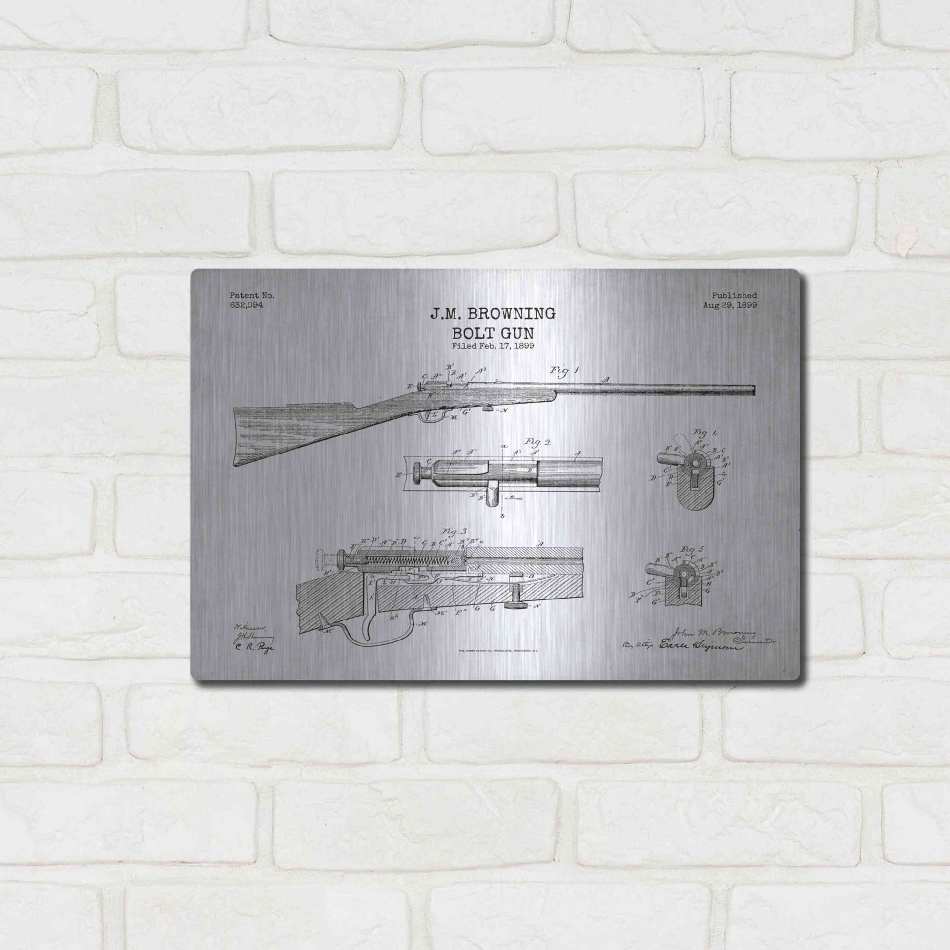 Luxe Metal Art 'Rifle Blueprint Patent White' Metal Wall Art,16x12