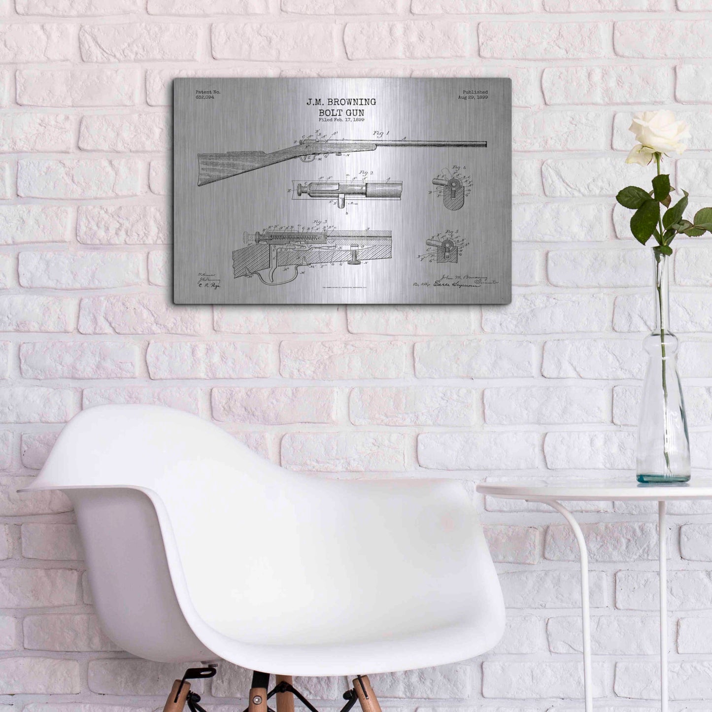 Luxe Metal Art 'Rifle Blueprint Patent White' Metal Wall Art,24x16