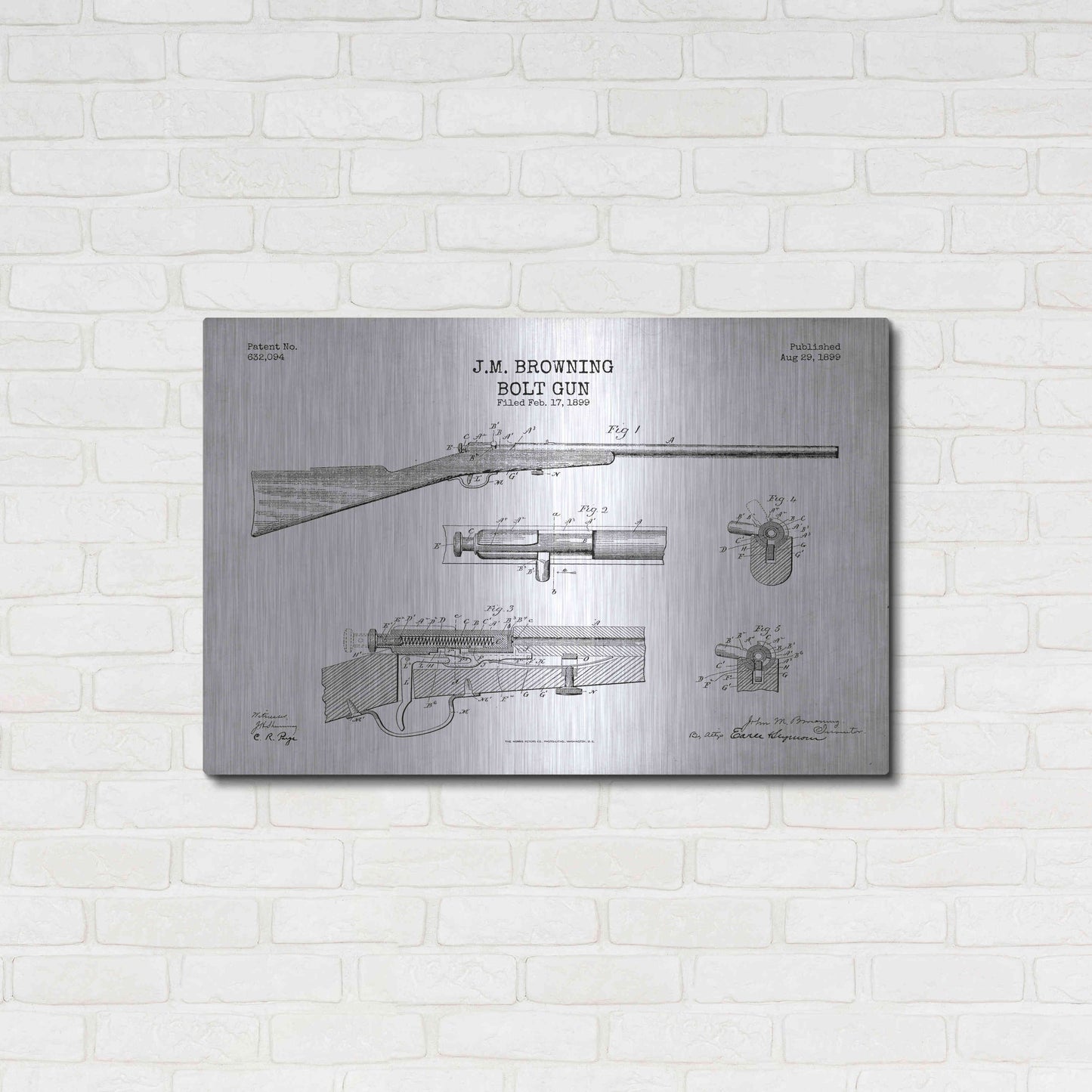 Luxe Metal Art 'Rifle Blueprint Patent White' Metal Wall Art,36x24