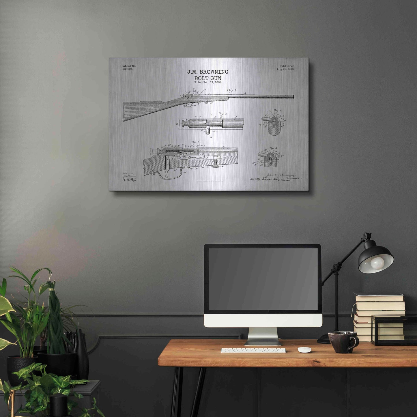 Luxe Metal Art 'Rifle Blueprint Patent White' Metal Wall Art,36x24