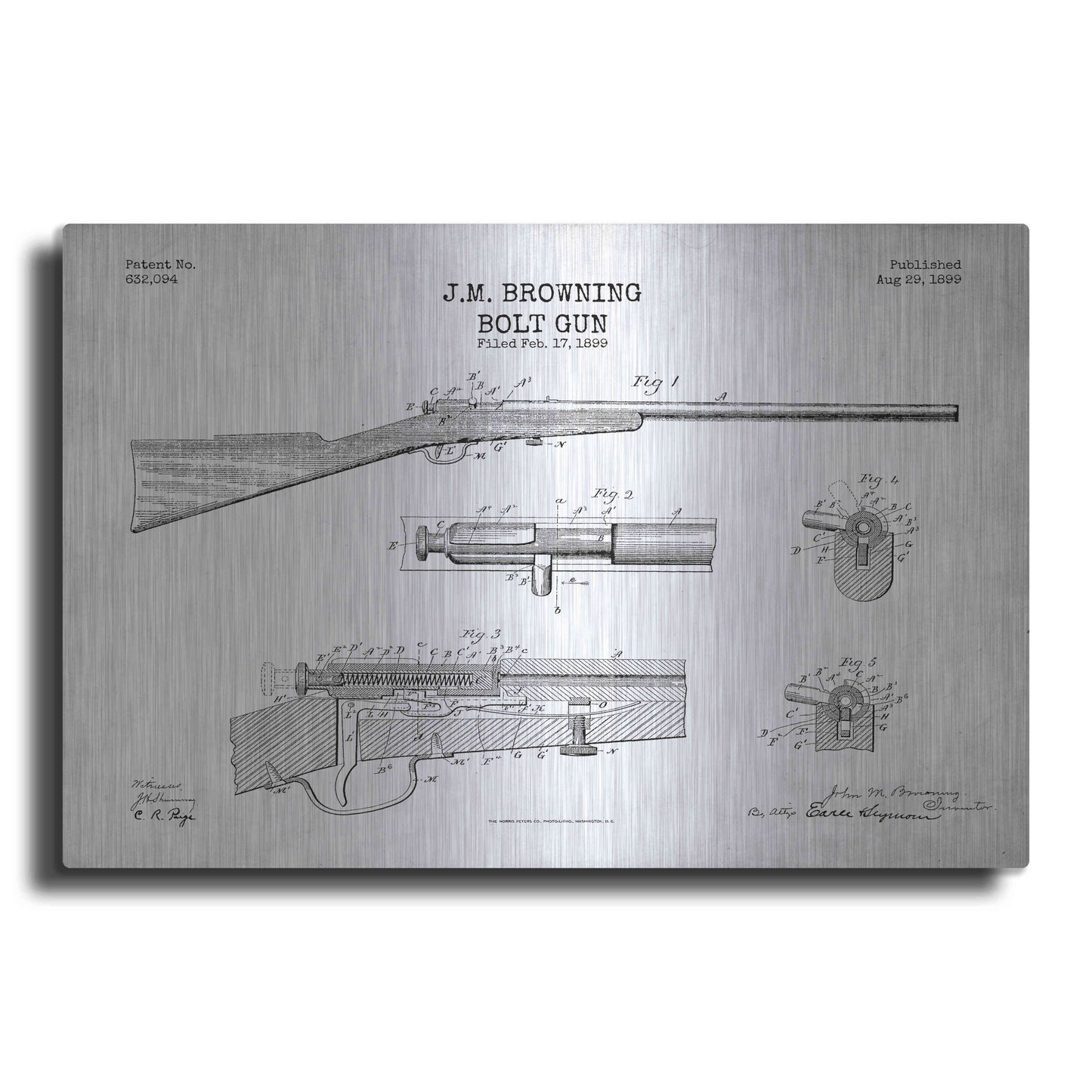 Luxe Metal Art 'Rifle Blueprint Patent White' Metal Wall Art