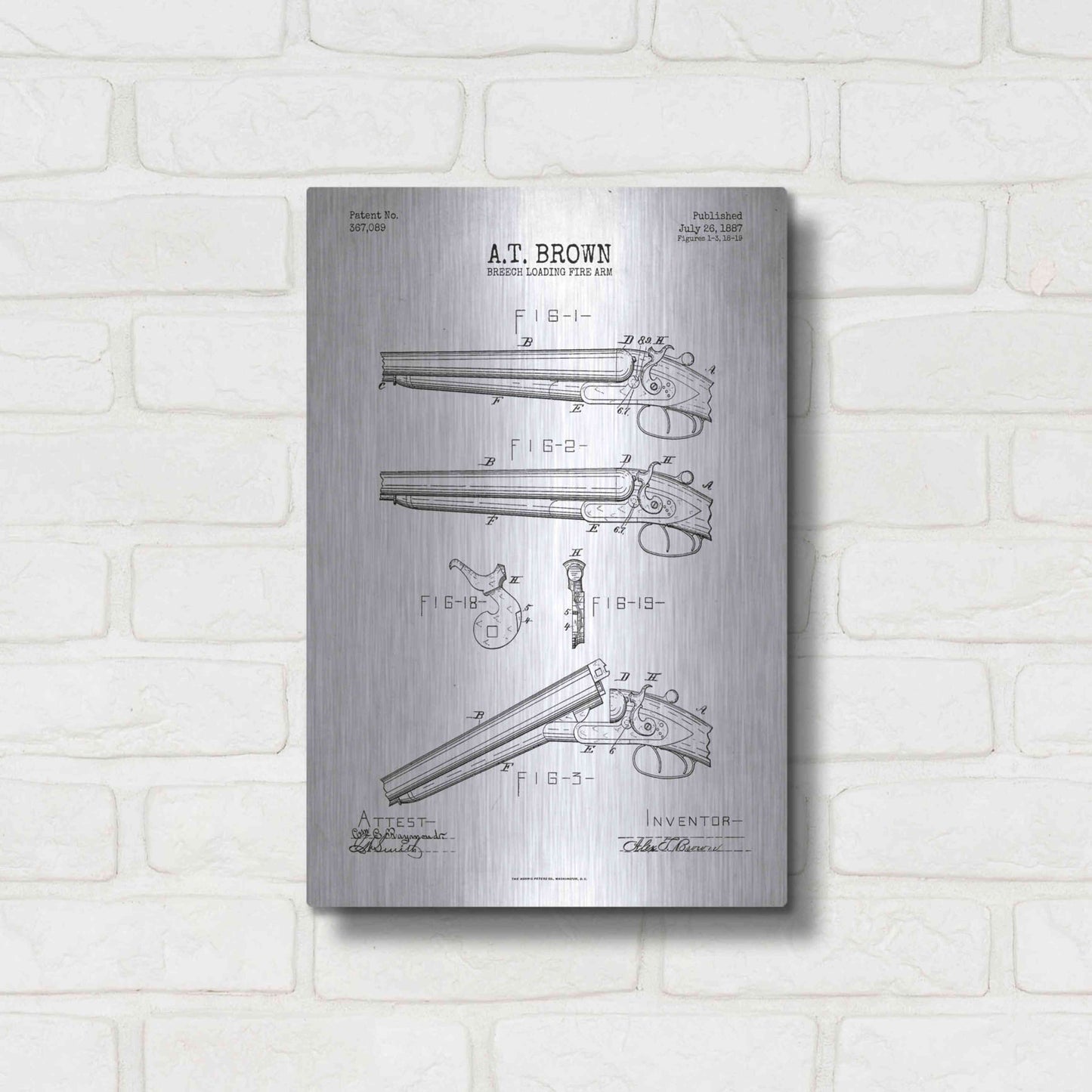 Luxe Metal Art 'Shotgun Blueprint Patent White' Metal Wall Art,12x16