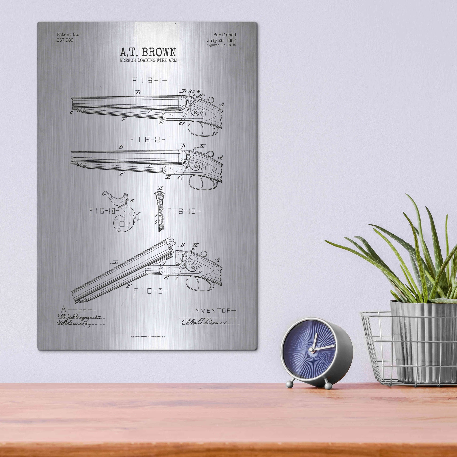 Luxe Metal Art 'Shotgun Blueprint Patent White' Metal Wall Art,12x16