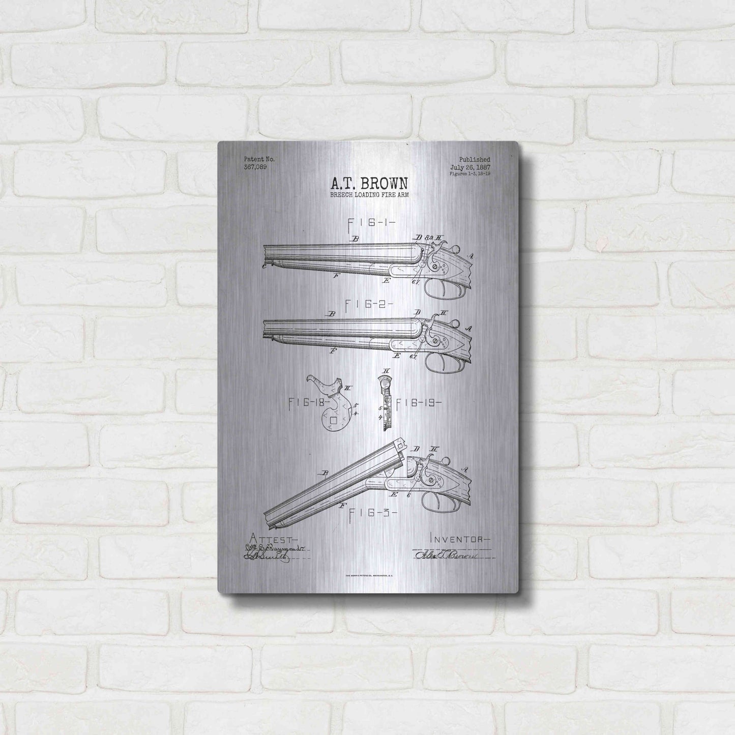 Luxe Metal Art 'Shotgun Blueprint Patent White' Metal Wall Art,16x24