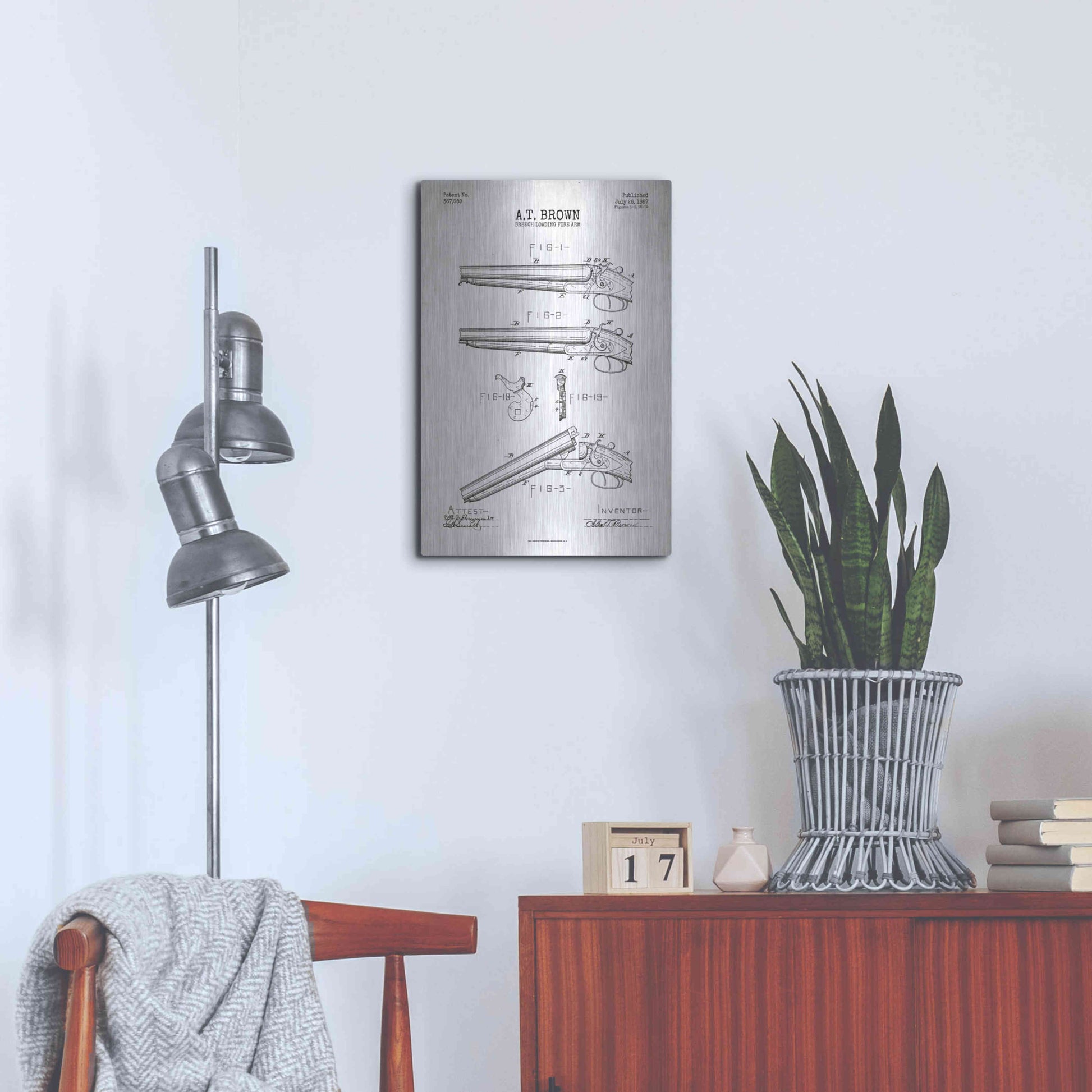 Luxe Metal Art 'Shotgun Blueprint Patent White' Metal Wall Art,16x24