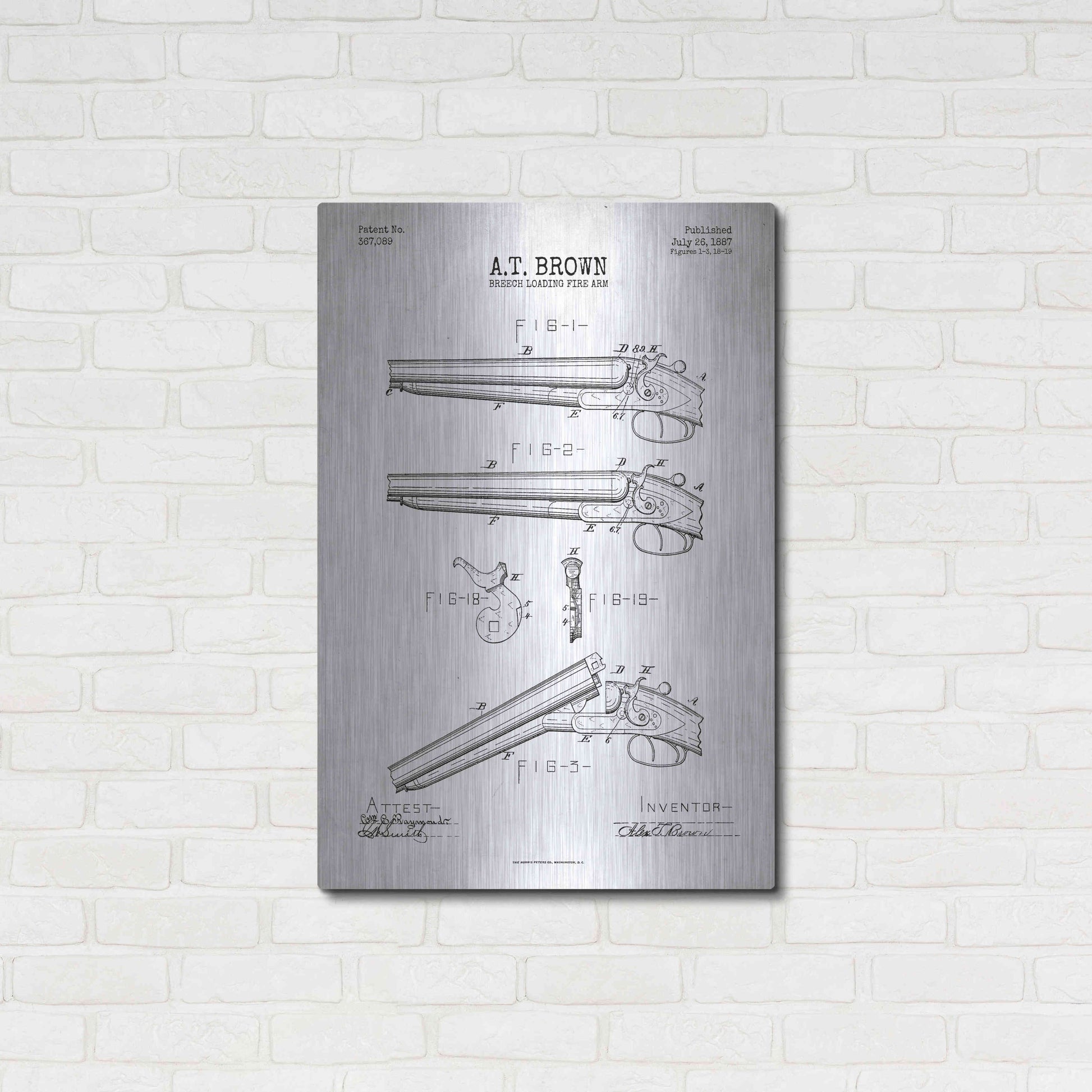 Luxe Metal Art 'Shotgun Blueprint Patent White' Metal Wall Art,24x36