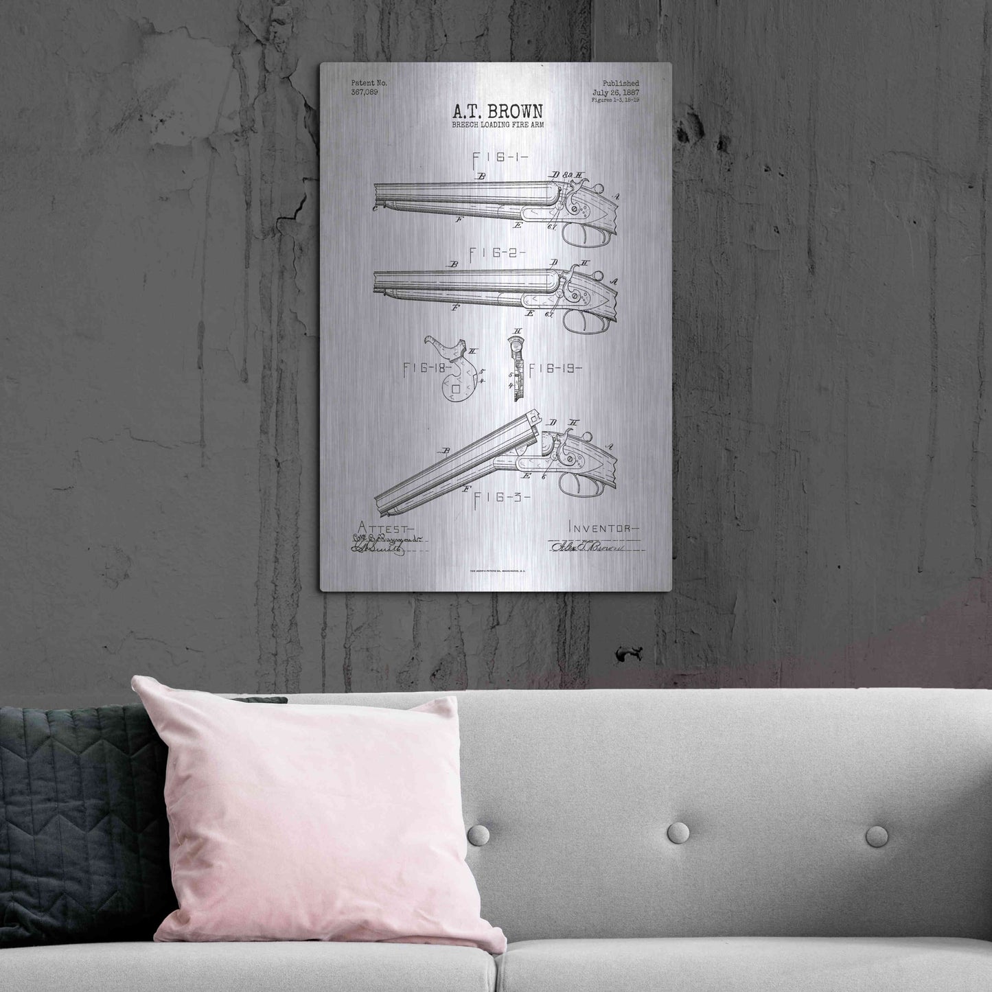 Luxe Metal Art 'Shotgun Blueprint Patent White' Metal Wall Art,24x36