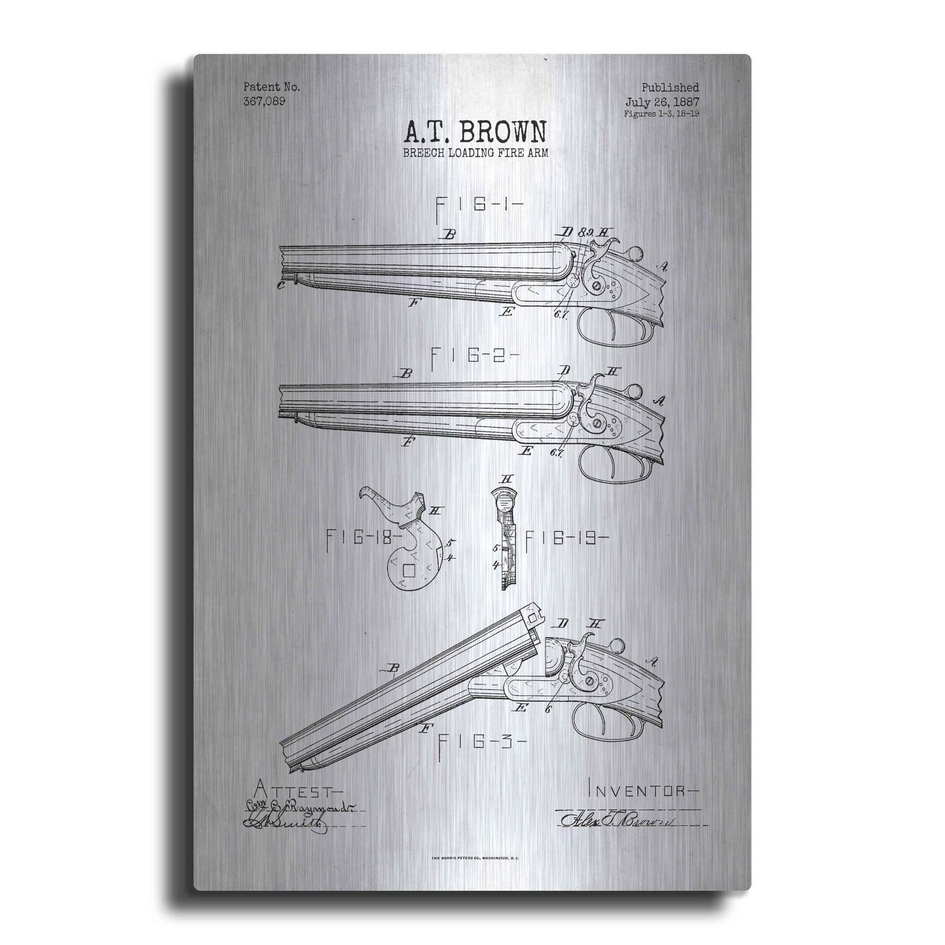 Luxe Metal Art 'Shotgun Blueprint Patent White' Metal Wall Art