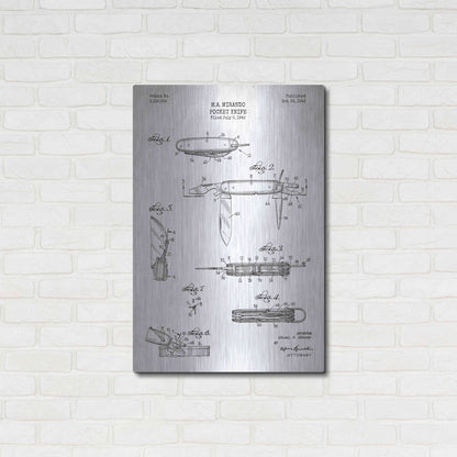 Luxe Metal Art 'Pocket Knife Blueprint Patent White' Metal Wall Art,24x36