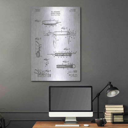 Luxe Metal Art 'Pocket Knife Blueprint Patent White' Metal Wall Art,24x36