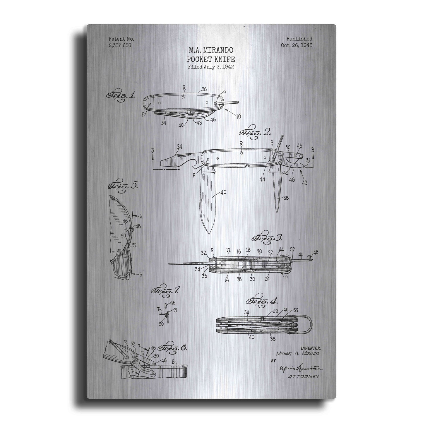 Luxe Metal Art 'Pocket Knife Blueprint Patent White' Metal Wall Art