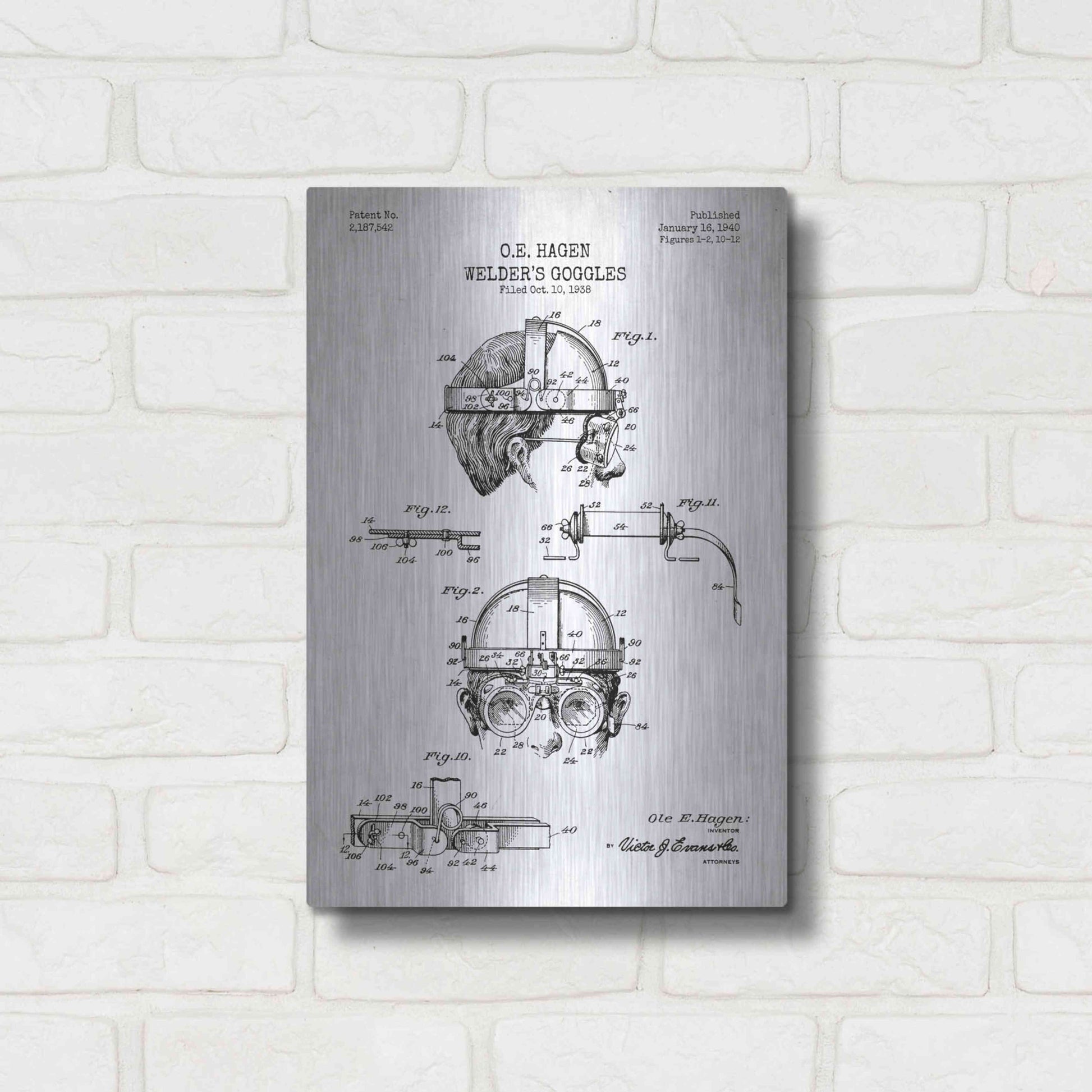 Luxe Metal Art 'Welding Goggles Blueprint Patent White' Metal Wall Art,12x16