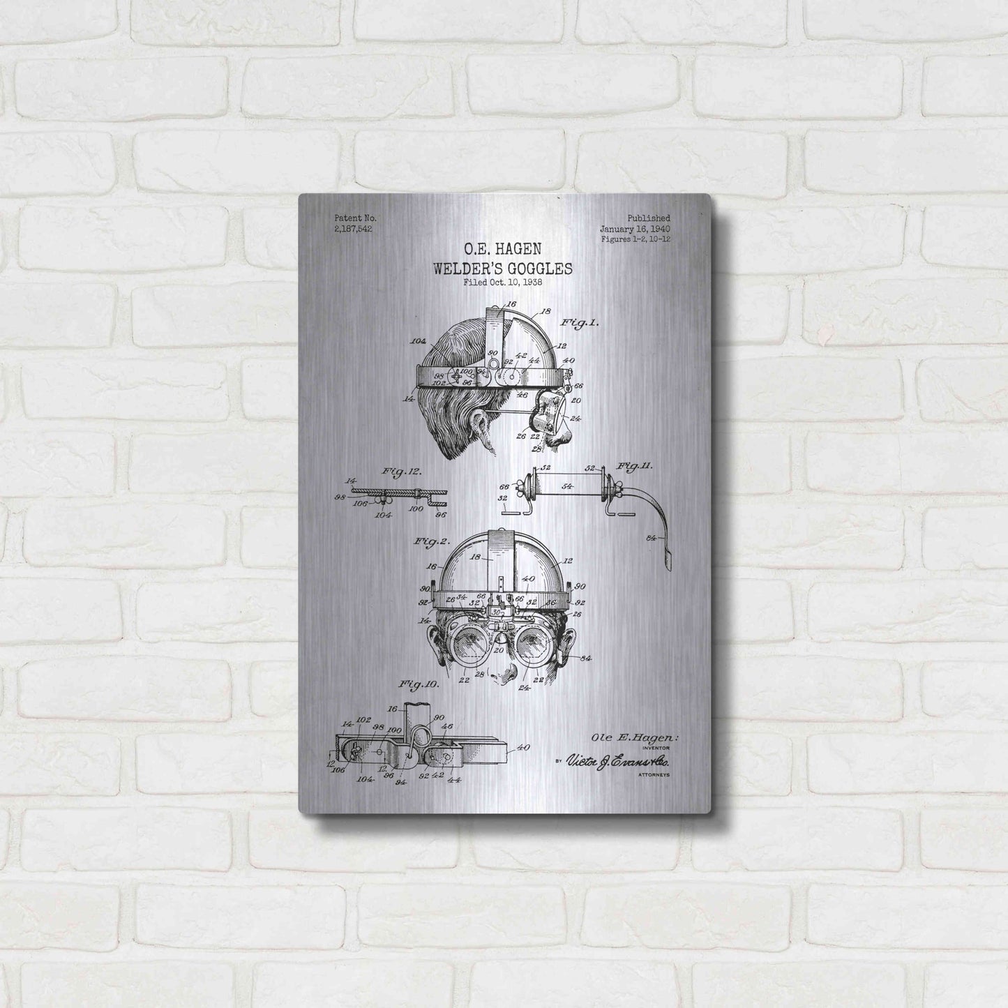 Luxe Metal Art 'Welding Goggles Blueprint Patent White' Metal Wall Art,16x24