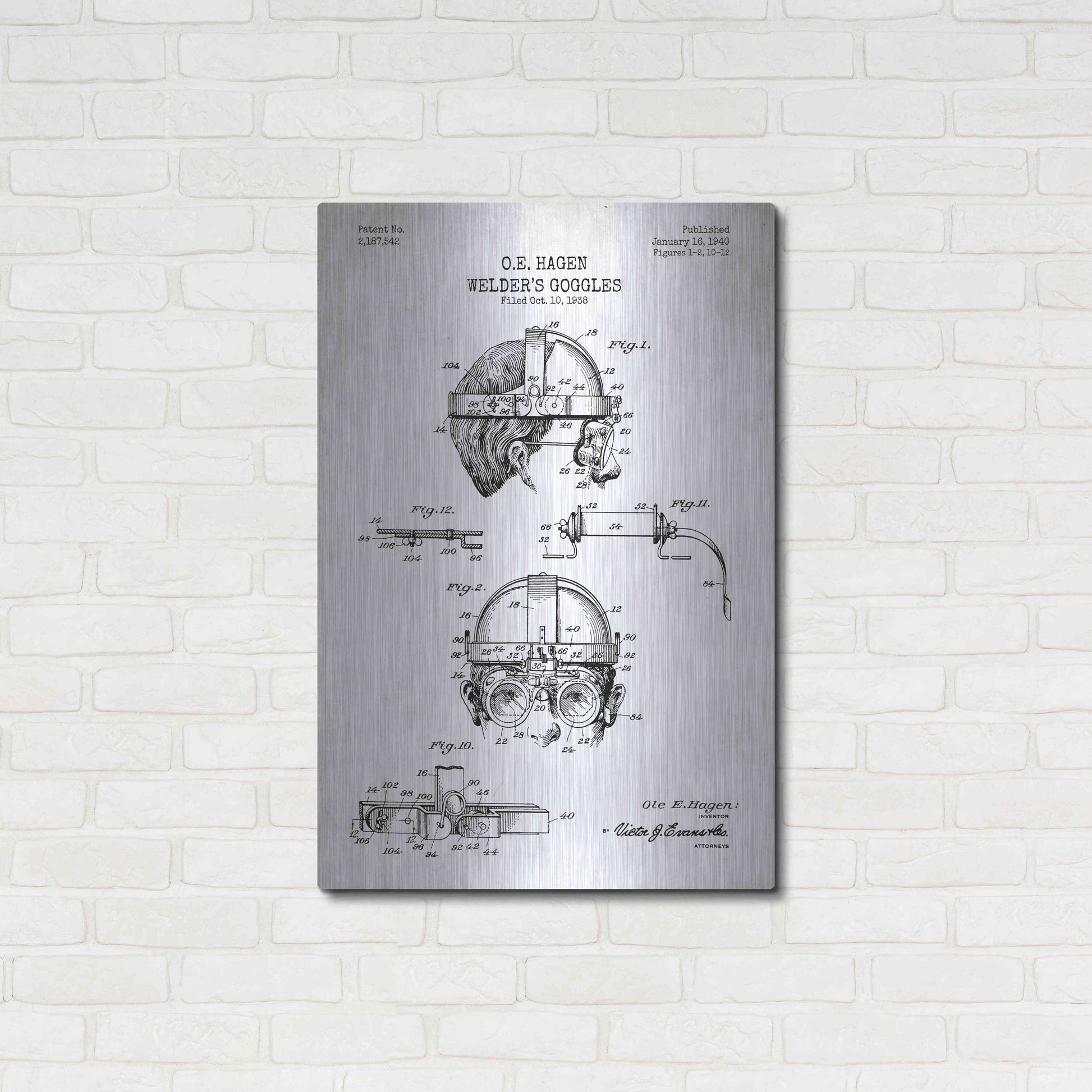 Luxe Metal Art 'Welding Goggles Blueprint Patent White' Metal Wall Art,24x36