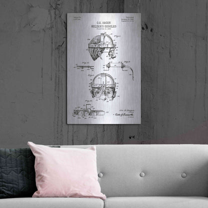 Luxe Metal Art 'Welding Goggles Blueprint Patent White' Metal Wall Art,24x36