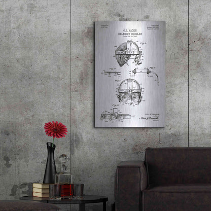 Luxe Metal Art 'Welding Goggles Blueprint Patent White' Metal Wall Art,24x36