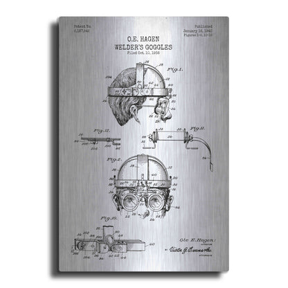 Luxe Metal Art 'Welding Goggles Blueprint Patent White' Metal Wall Art