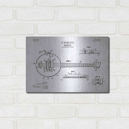 Luxe Metal Art 'Banjo Blueprint Patent White' Metal Wall Art,16x12