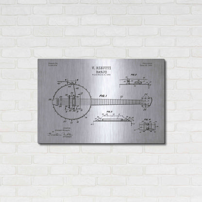 Luxe Metal Art 'Banjo Blueprint Patent White' Metal Wall Art,36x24