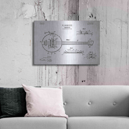 Luxe Metal Art 'Banjo Blueprint Patent White' Metal Wall Art,36x24