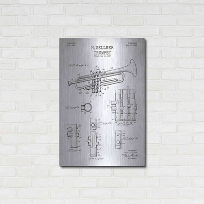 Luxe Metal Art 'Trumpet Blueprint Patent White' Metal Wall Art,24x36