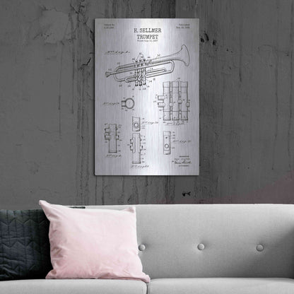 Luxe Metal Art 'Trumpet Blueprint Patent White' Metal Wall Art,24x36