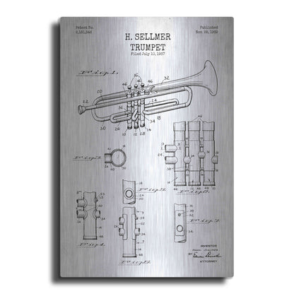 Luxe Metal Art 'Trumpet Blueprint Patent White' Metal Wall Art