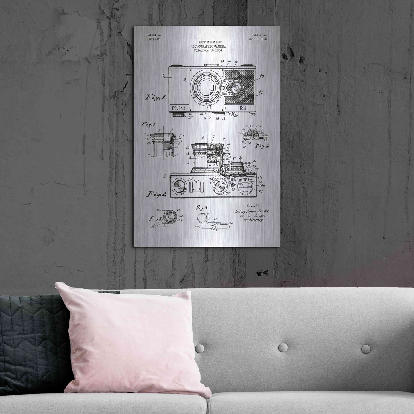 Luxe Metal Art 'Camera, 1936 Blueprint Patent White' Metal Wall Art,24x36