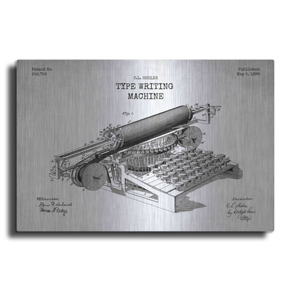 Luxe Metal Art 'Type Writing Machine Blueprint Patent White' Metal Wall Art