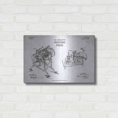 Luxe Metal Art 'Printing Press Blueprint Patent White' Metal Wall Art,24x16