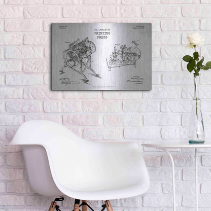 Luxe Metal Art 'Printing Press Blueprint Patent White' Metal Wall Art,24x16