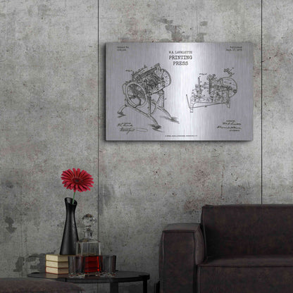 Luxe Metal Art 'Printing Press Blueprint Patent White' Metal Wall Art,36x24