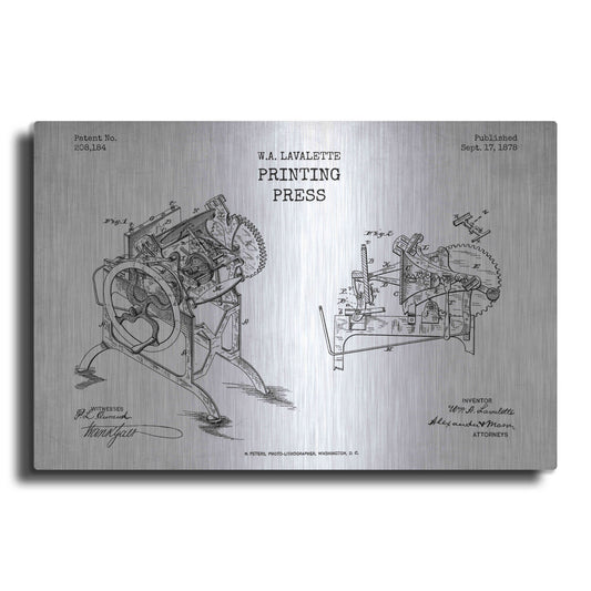 Luxe Metal Art 'Printing Press Blueprint Patent White' Metal Wall Art