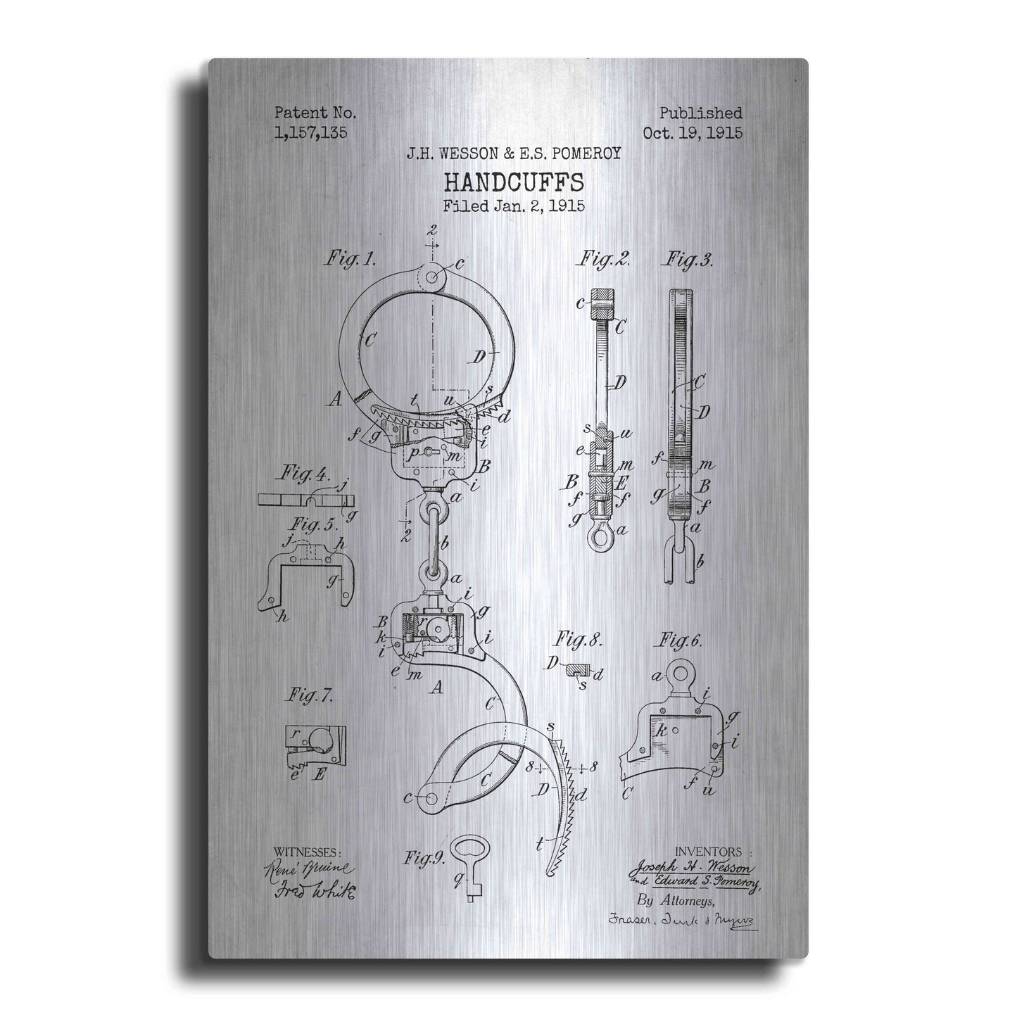 Luxe Metal Art 'Handcuffs Blueprint Patent White' Metal Wall Art