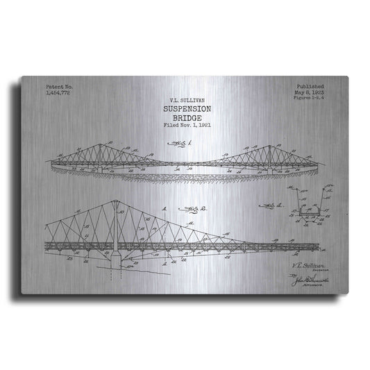 Luxe Metal Art 'Suspension Bridge Blueprint Patent White' Metal Wall Art